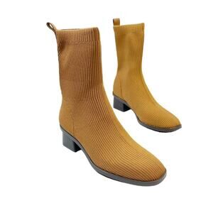 EVERLANE The High Ankle Glove Knit Square Toe Pull On Boots in Toffee